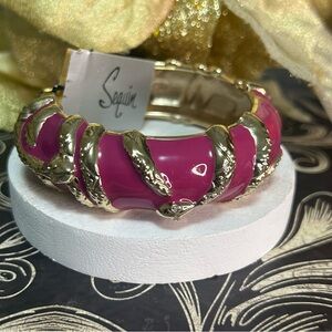 NWT Nordstrom Sequin Bracelet Purple with a Gold Snake Design Open Clasp